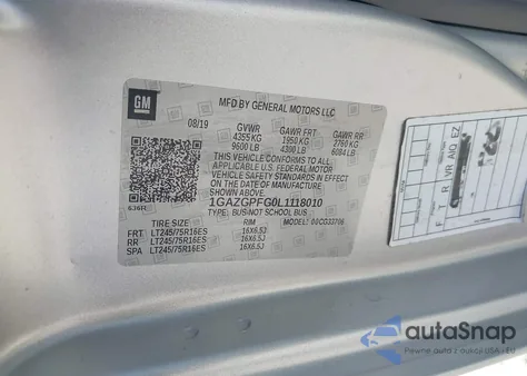 2020 Chevrolet Express Passenger Rwd 3500 Extended Wheelbase Lt z USA, uszkodzony, nr VIN 1GAZGPFG0L1118010